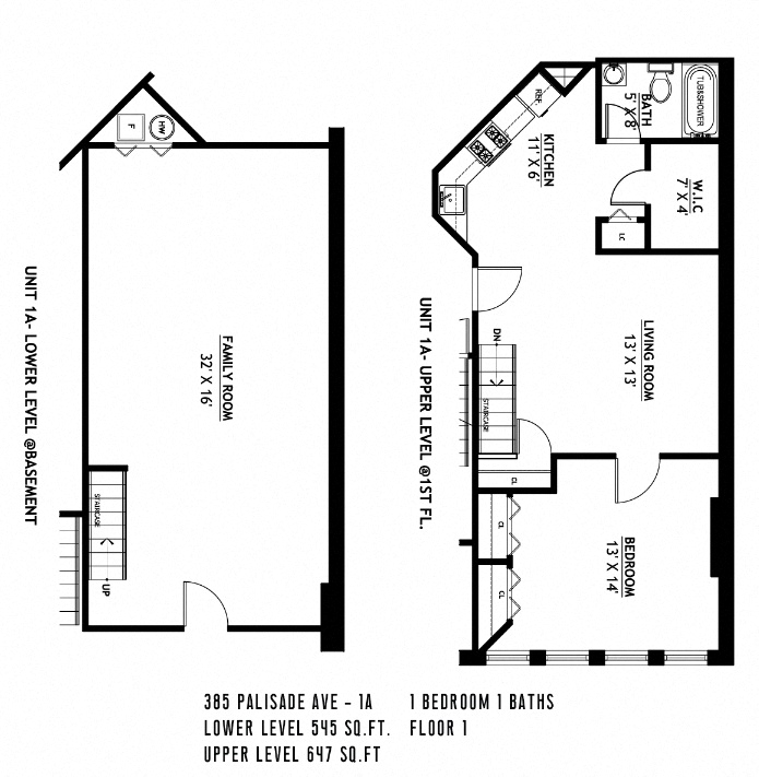 Floor plan for 2 beds, 1 bath, 1192 sqft